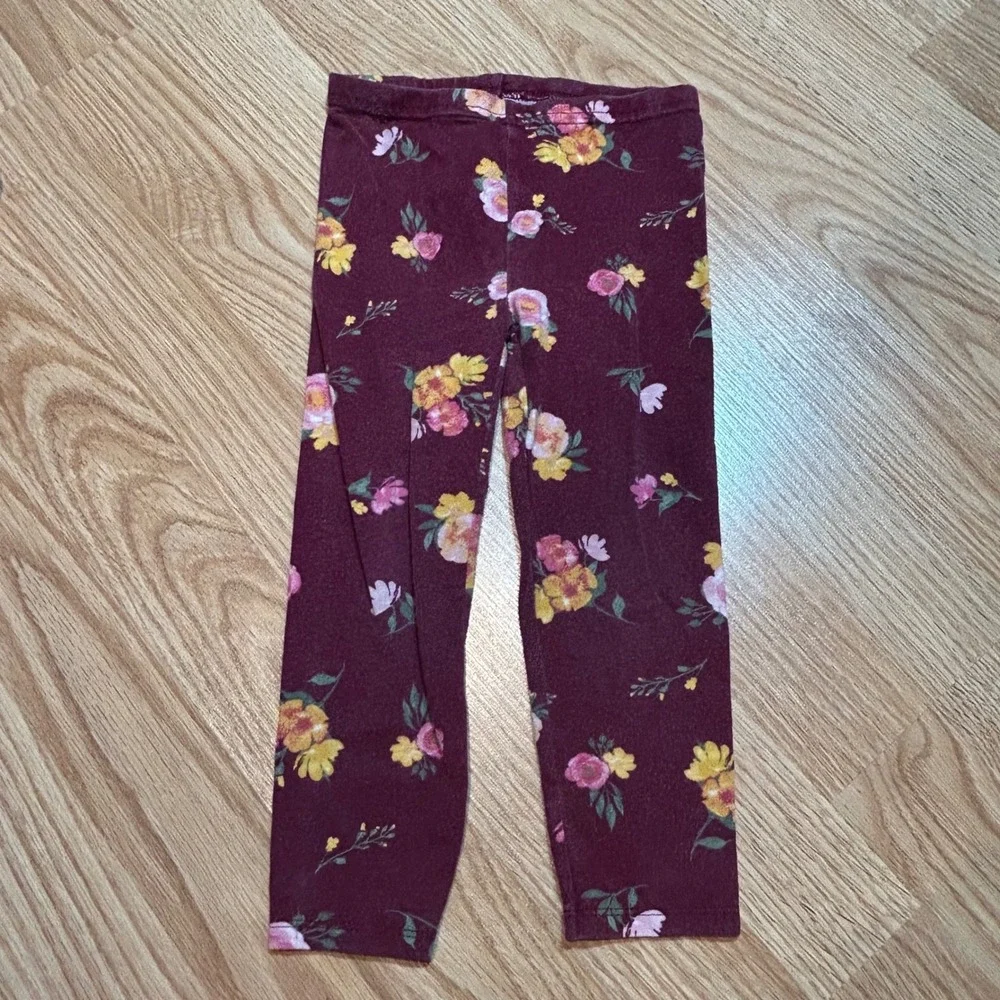 Old‎ Navy Garanimals Toddler Girl Leggings Bundle 3T Pink Burgundy Floral 2 Pack